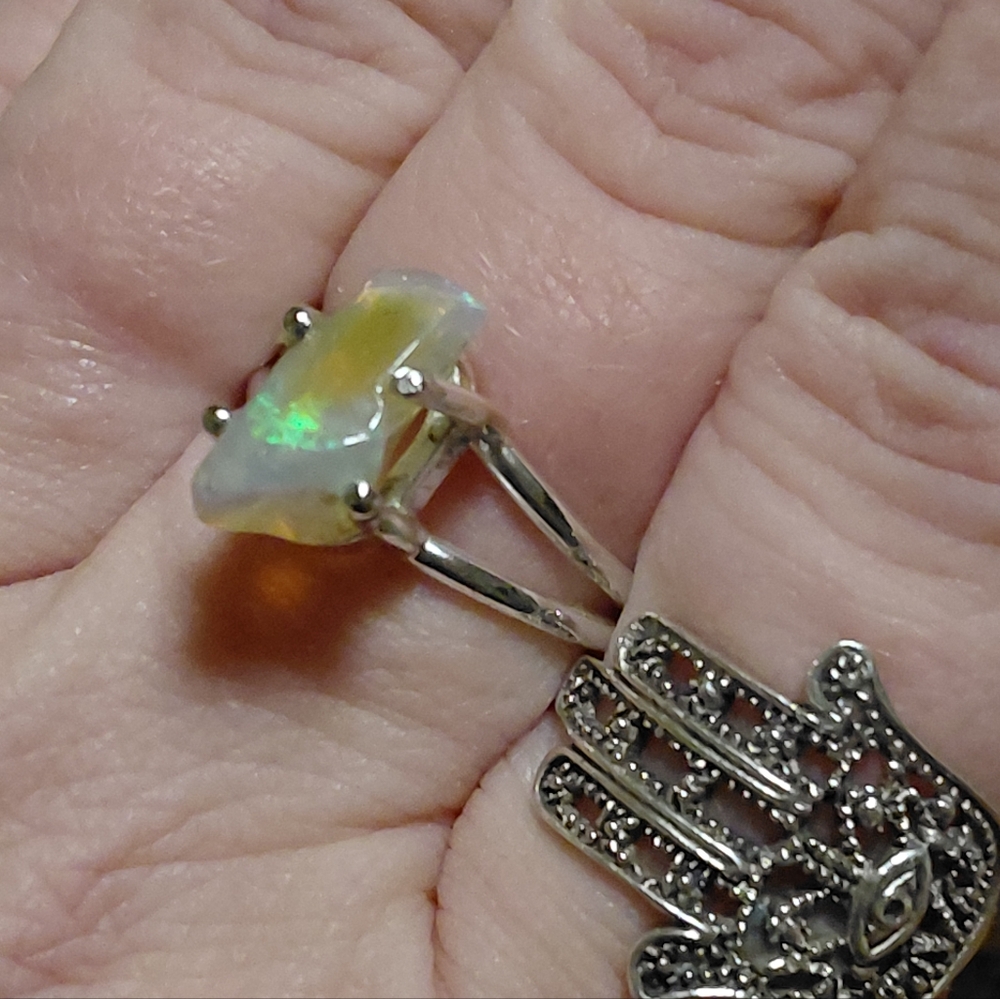 Silver Tumbled Ethiopian Opal Ring - Picture 3 of 12